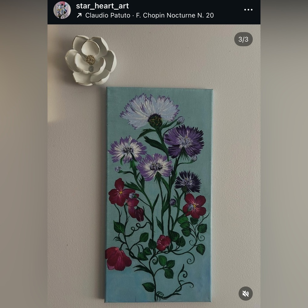Floral Canvas Art with Purple and Red Flowers